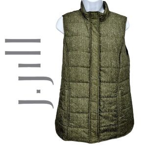 J. Jill Women’s Small Balsam Green Herringbone Chevron Print‎ Puffer Vest